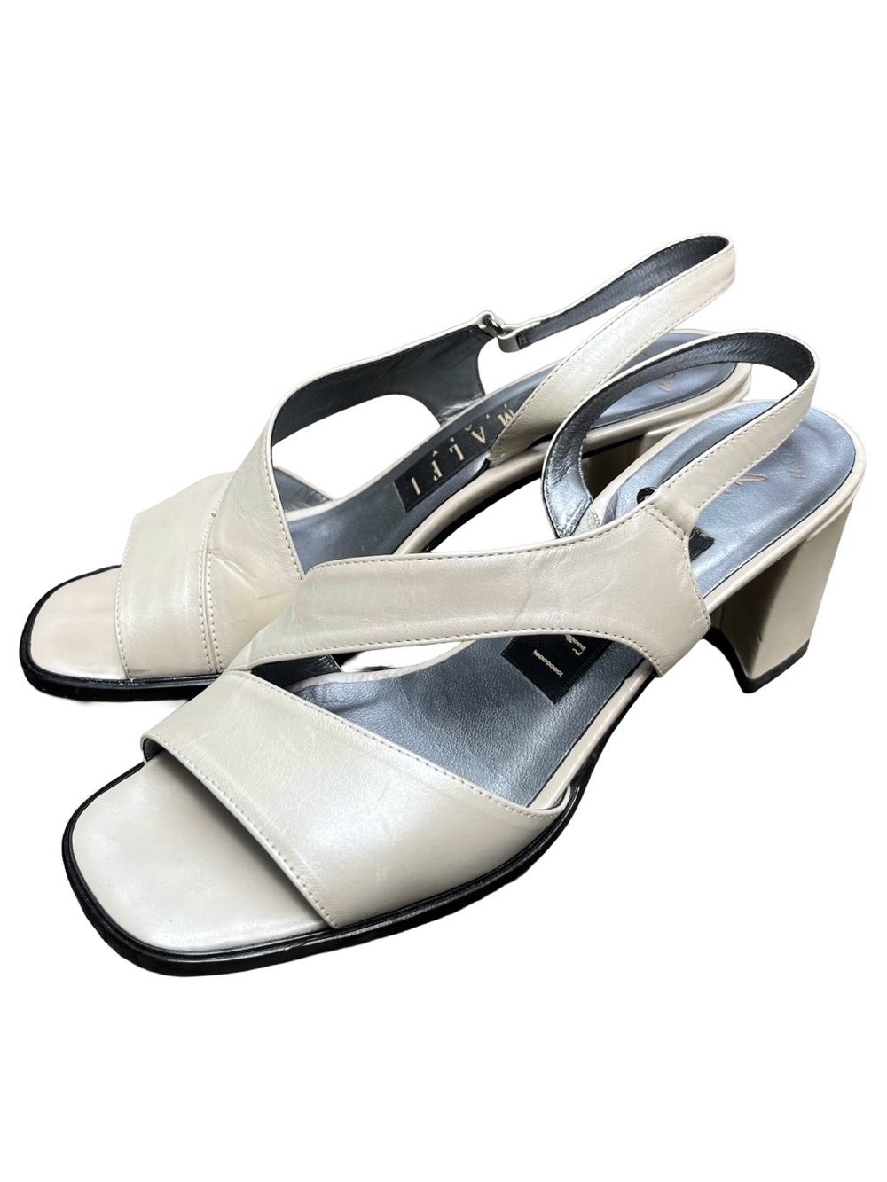 Vintage Amalfi Italy Leather Slingback Ivory Heels 6.5